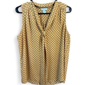 Carolina Belle Montréal Mustard Retro Print Tie Neck Sleeveless Blouse M